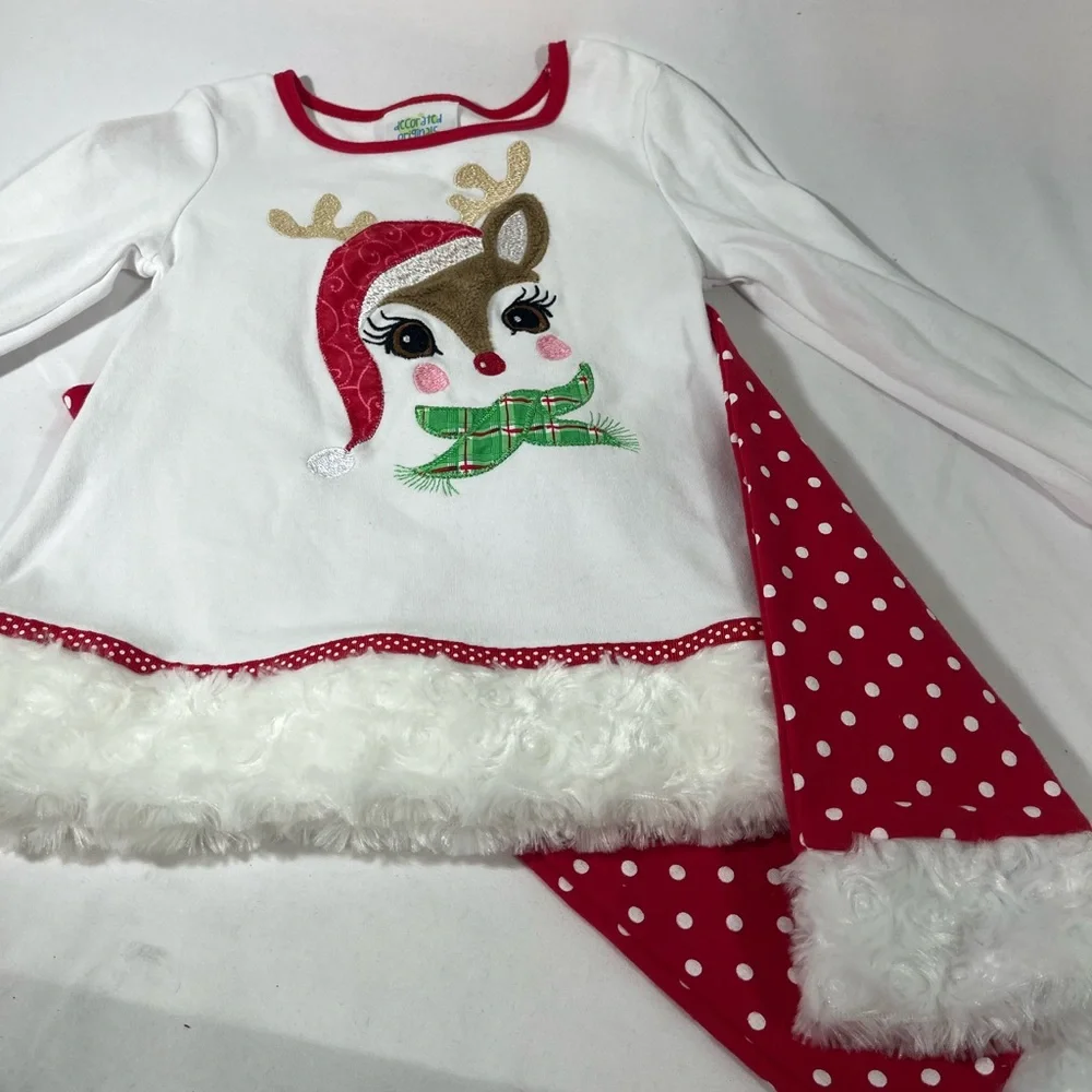 DECORATED ORIGINALS CHRISTMAS LEGGING SET DEER POLKA DOT MILLY W/FUR TRIM 3T NEW